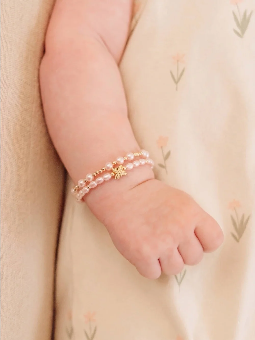 Cherished Moments 14K Gold Plated Pink Pearl Baby or Girls Bracelet : Medium 1-5